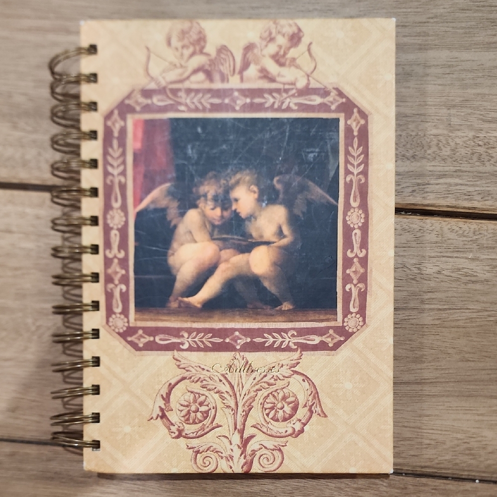 Vintage Cherub Spiral Notebook Address Book - Beige & Maroon
